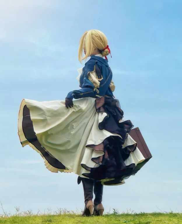 Disfraz de Violet Evergarden, disfraz de Anime Violet Evergarden, vestido precioso de alta calidad para mujer, accesorios de corbata, uniforme de Halloween