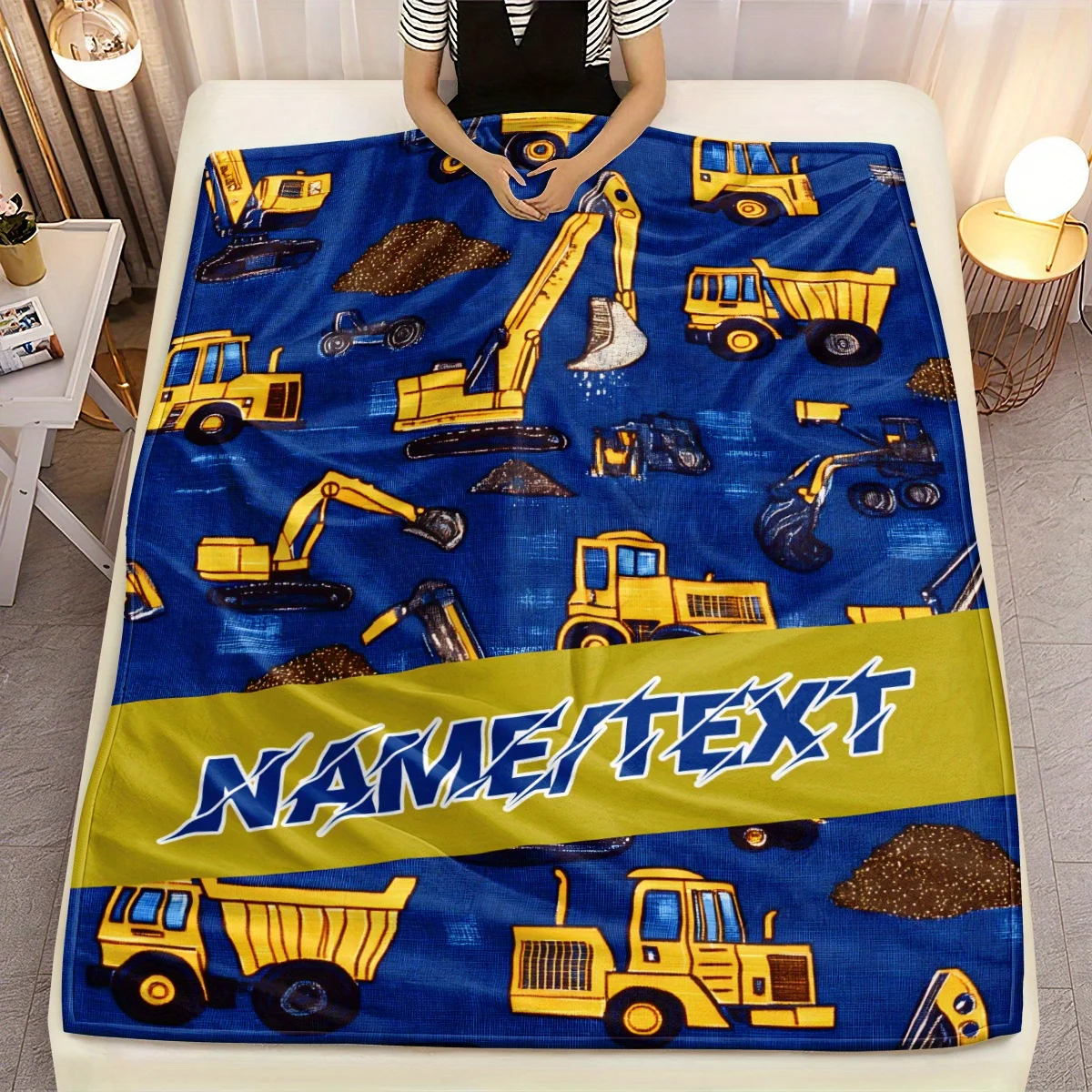 Custom name cartoon digger fleece blanket, suitable for sofas, beds, birthdays, children, boys, friends, gifts