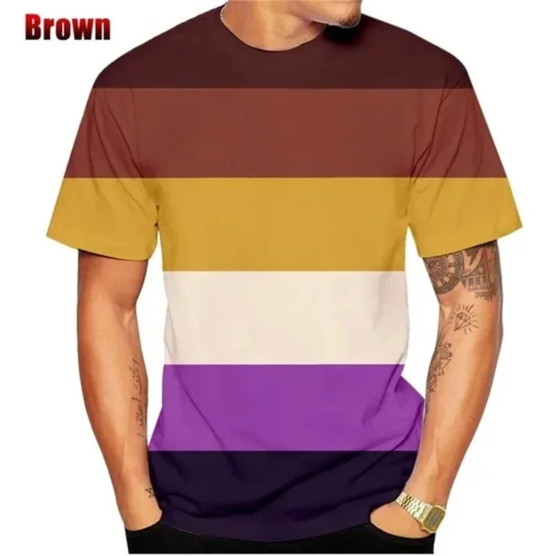 Camiseta estampada com padrão colorido de arco-íris 3D masculina, tamanho grande, personalizada, simples, tendência Hip Hop, manga curta, elegante