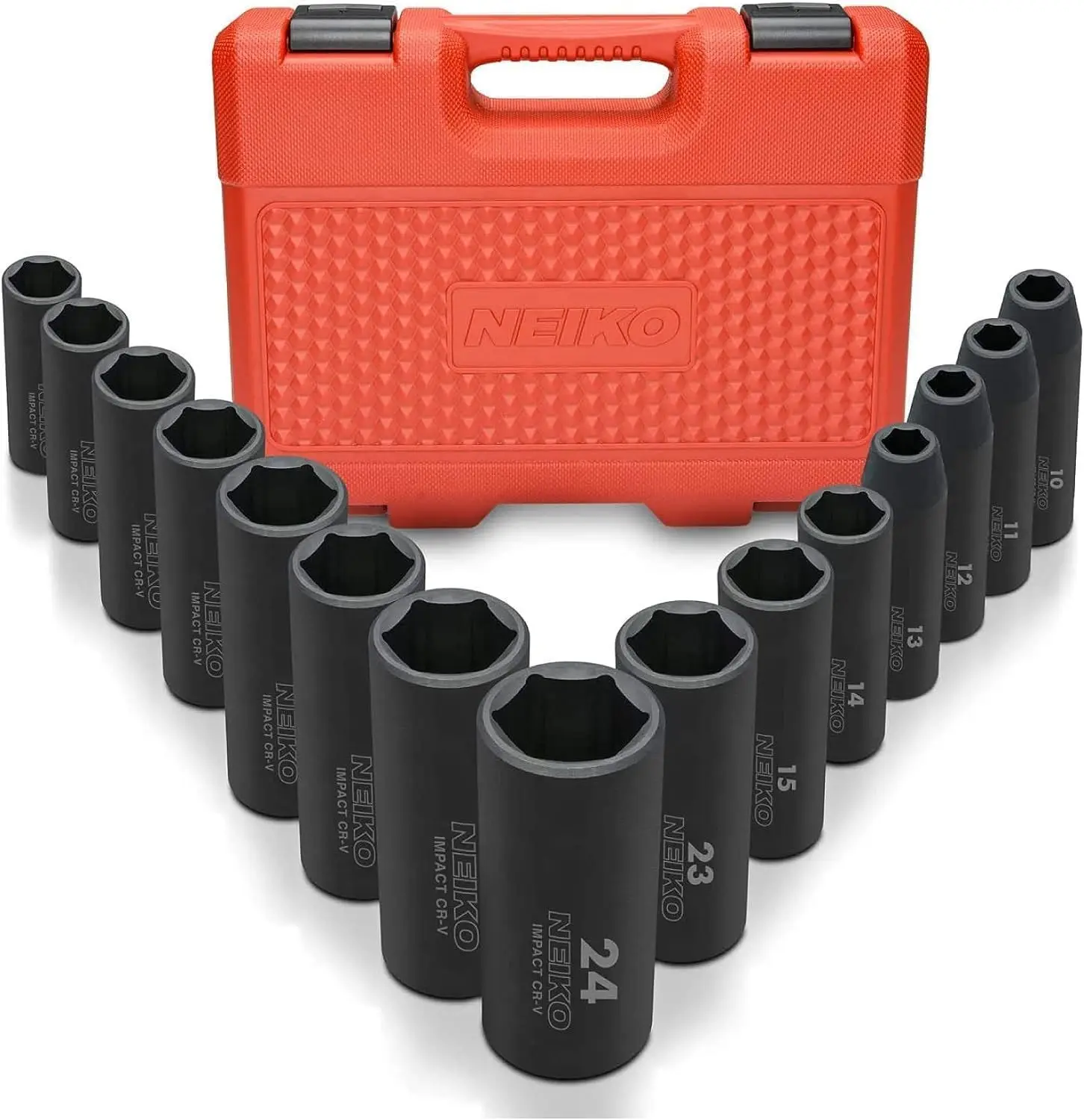 

15-Piece Metric Impact Socket Set, 10-24mm Deep Sockets, 6-Point Hex Design for High Torque, Chrome Vanadium Steel