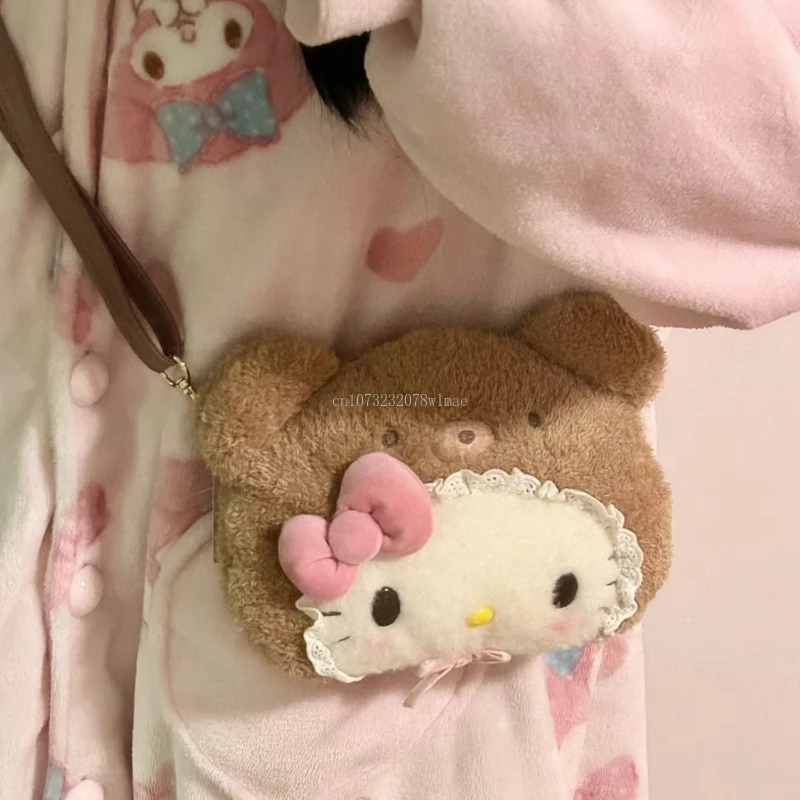 Sac à bandoulière en peluche Sanurgente Latte Baby Series pour femmes, sac à main souple, sac messager de dessin animé Kawaii, Hello Kitty, cadeau