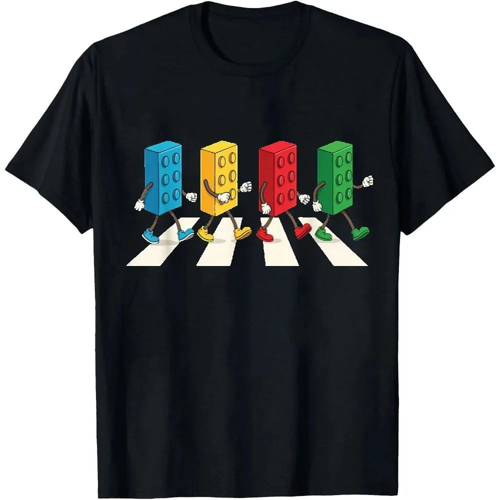Building Blocks Abbey Road Parody Graphic T Shirt Colorful Brick Walking Crosswalk Print Unisex Short Sleeve Tee