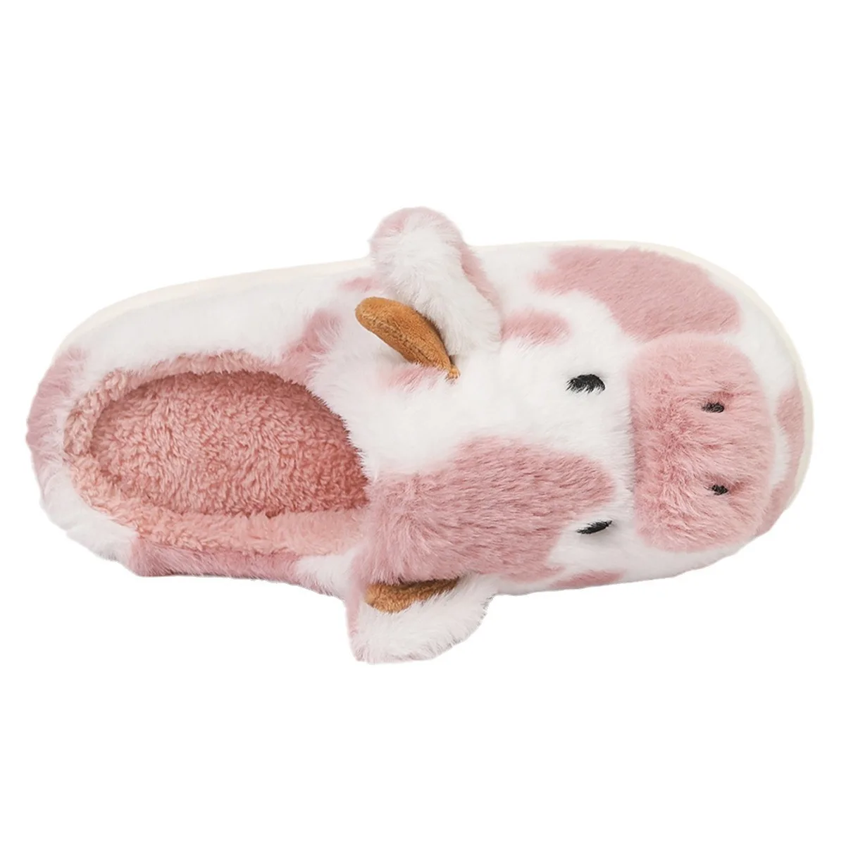 Comwarm Women Winter Cute Plush Cotton Slippers Indoor Warm Non-slip Milk Cow House Slippers Soft Fur Flufy Flat Bedroom Slides