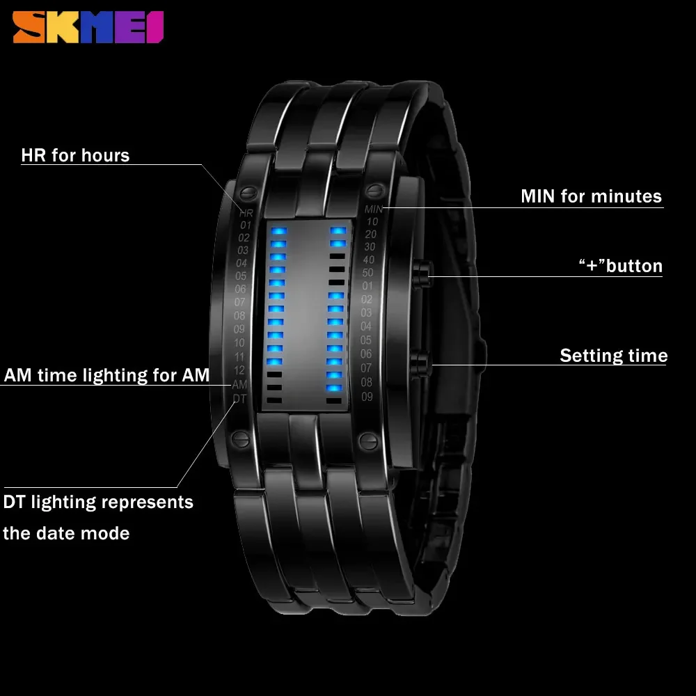 SKMEI 0926 Couple Stainless Steel Strap LED Display Watches 5Bar Waterproof Digital Watch reloj hombre for Creative Sport