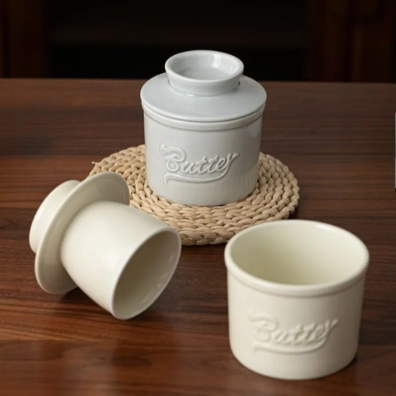 Ceramic Yellow Oil Tank Household Simple Butter Box Butter Cup Butter Dish Kitchen Cheese Storage Storage Fresh-Keeping Tank