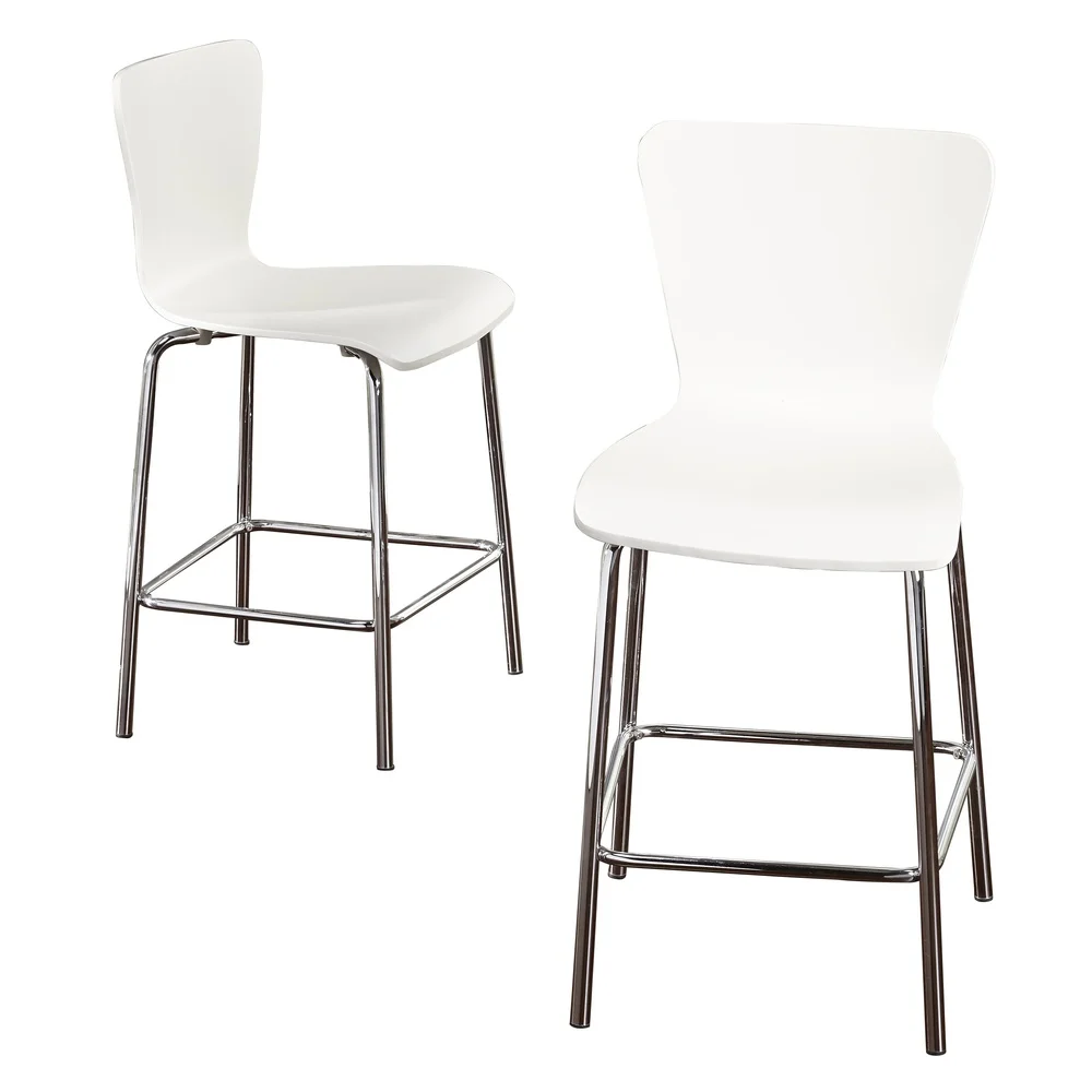 Set of 2 Modern Bentwood Stools with Chrome Legs Retro Design 24 Inch Height Comfortable Dining Kitchen Bar Furniture