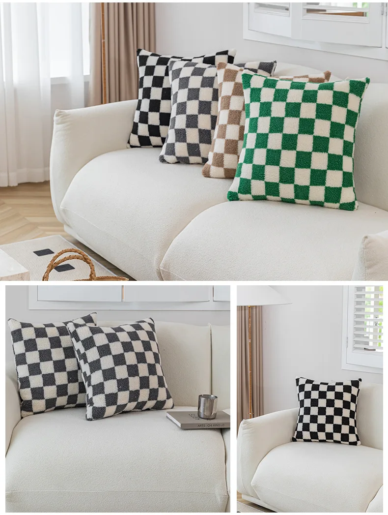 

Classic Plaid Stripe Plush Pillowcase Special Sofa Pillows Cushion Covers For Home Hotel Use Cushions Covers 2Pcs