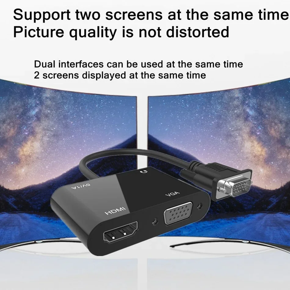 VGA to VGA HDMI-compatible Adapter HD 1080P VGA Splitter 1 In 2 Output Suitable For Computers Desktops Laptops Display Projector