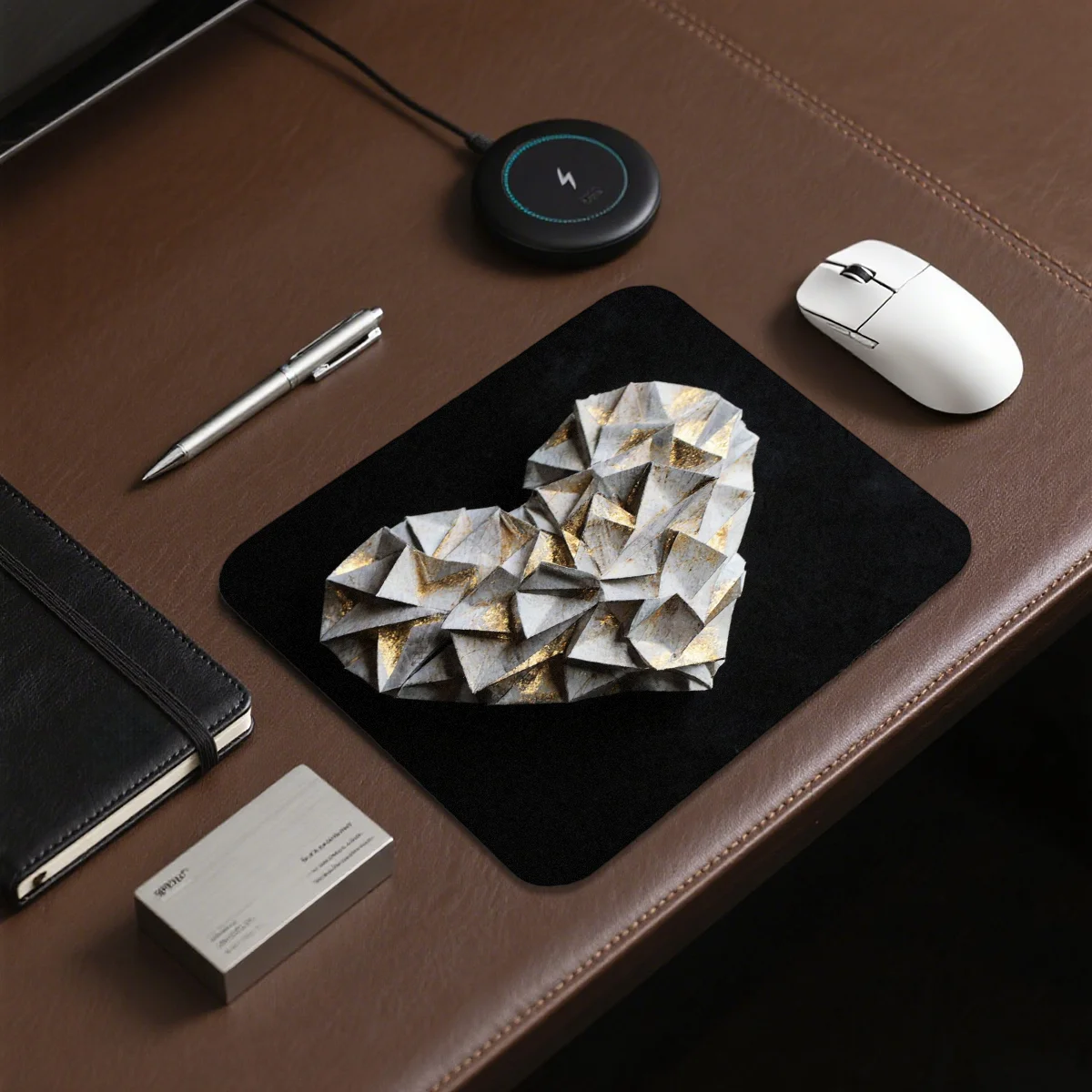 

1pcs Elegant Rubber Mouse Pad Heart Shape with Geometric Pattern for Office Gaming Study Home Decor Gift for Loved Ones