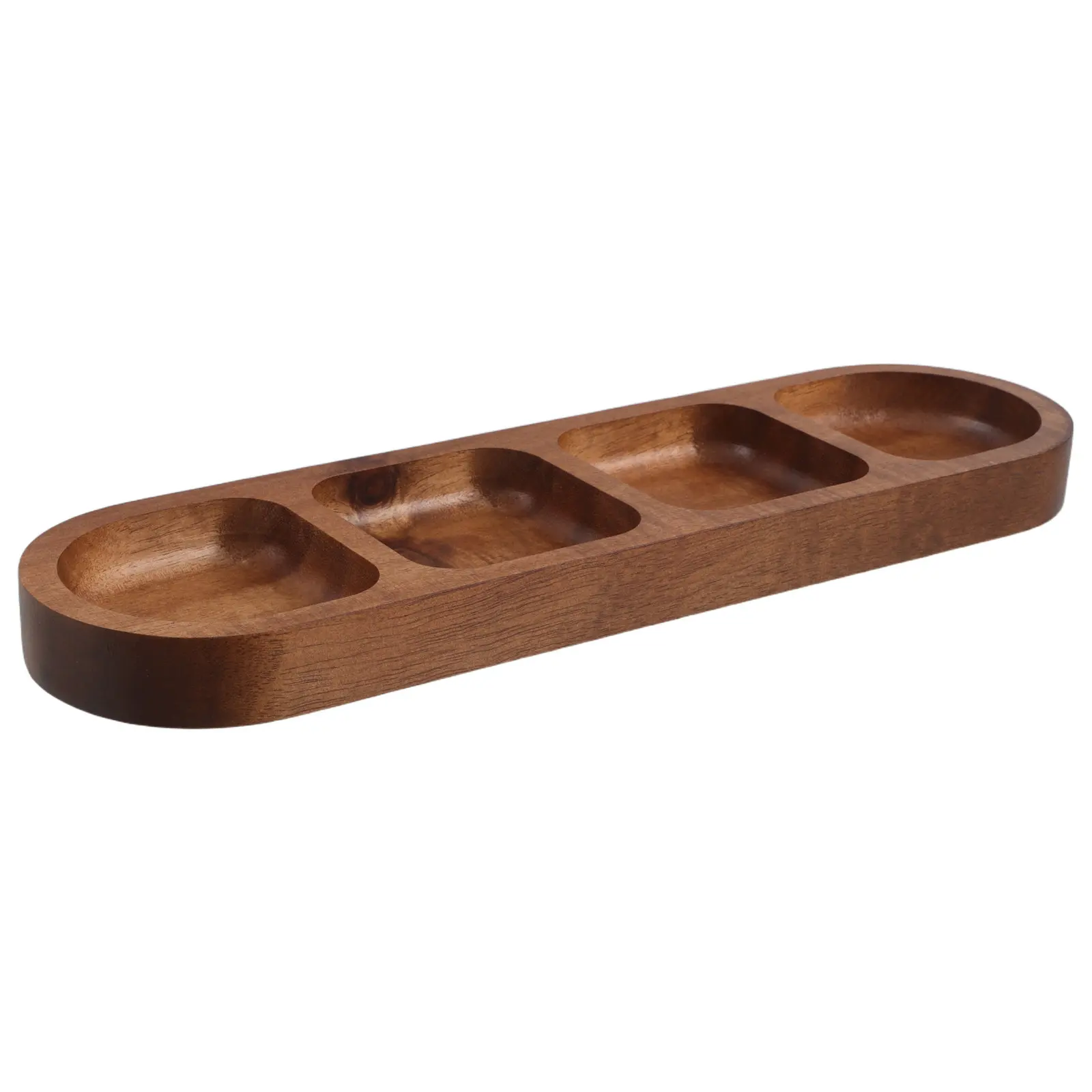 Elegant Natural Wood Appetizer Platter 4-Compartment Dipping Sauce Plate for Party Mezze Cheese Nuts Salsa Bowls Ramen Toppings