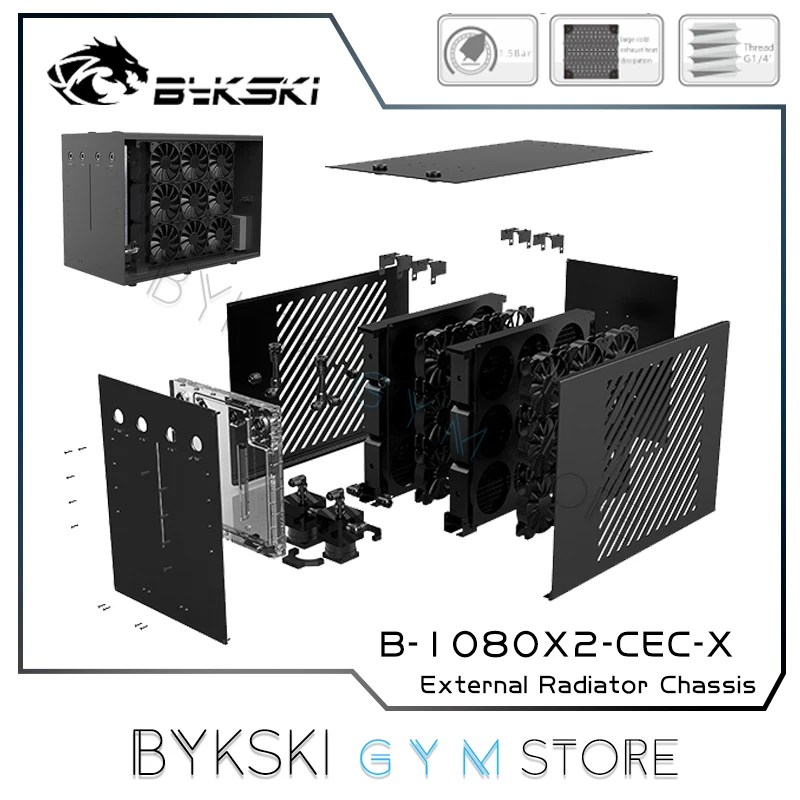 

Bykski B-1080X2-CEC-X, External Water-cooled Case , 2X1080 Copper Radiator 46mm Thick，8000W Heat Dissipation Capacity Server AI