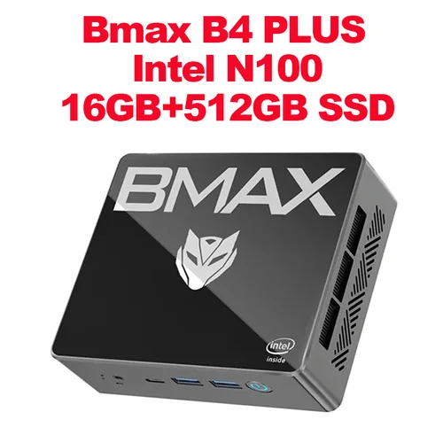 BMAX B4 Plus Mini PC Windows 11 PC Intel N100 16GB 512GB SSD 2*HDMI 1*Type-C Supports 4K@60Hz 750MHz Intel UHD Graphics