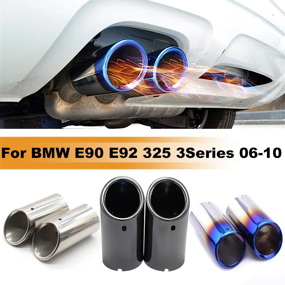 1 Pair Stainless Steel Car Exhaust Rear Muffler Tip Pipes Covers For BMW F30 E92 E90 3 Series GT 325i 328i 2006 2007 2008- 2010