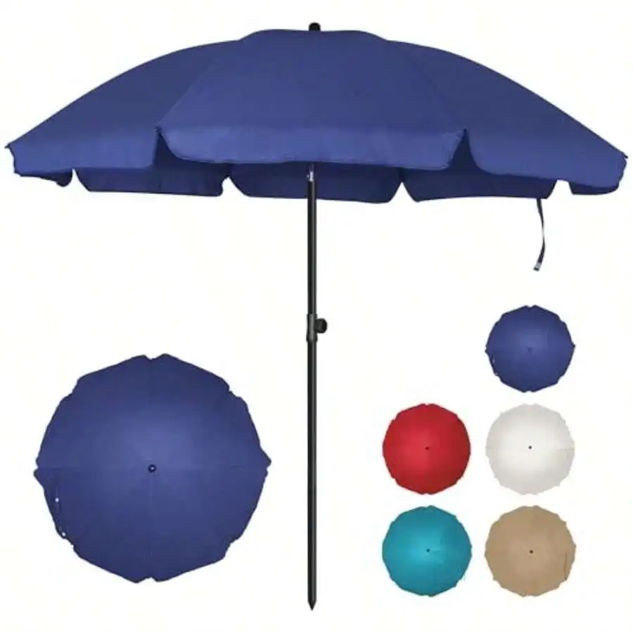 

6.5ft Outdoor Patio Umbrella With Push Button Tilt Height Adjustable UV50+ Sun Protection Fiberglass Ribs Iron Pole