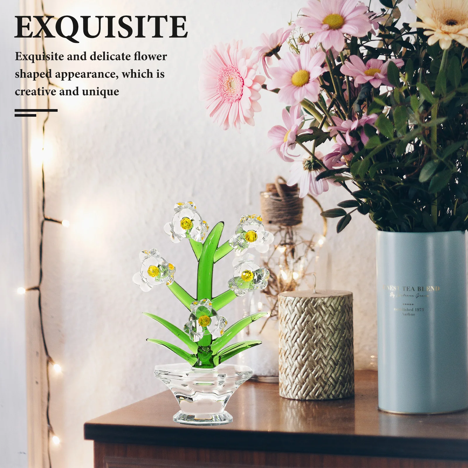 

Exquisite Crystal Flower Adornment Creative Orchid Bonsai Desktop Decor Glass Sculpture Crystal Flower Figurine