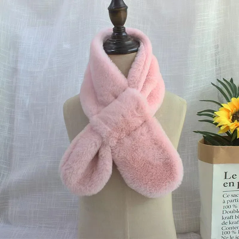 الأطفال بنين بنات شتاء دافئ رشاقته عبر طوق وشاح بلون فرو الأرنب الصناعي أفخم لطيف وشاح شال #6