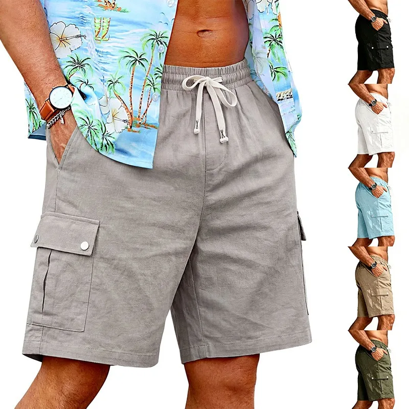 

Men Summer Elastic Drawstring Waist Multi Pocket Cargo Shorts Loose Casual Outdoor Beach Knee Length Shorts