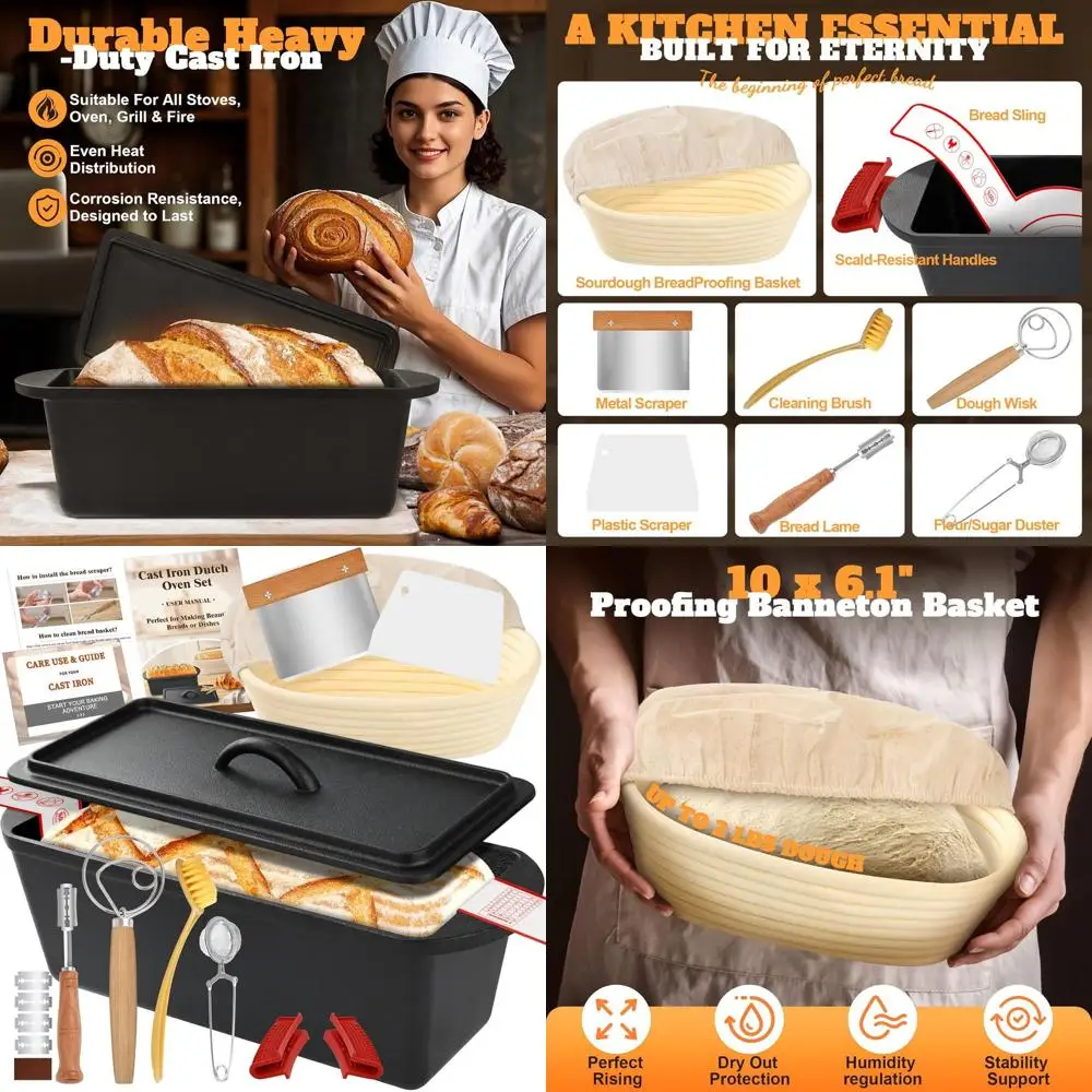 

Cast Iron Dutch Oven for Bread Baking, Sourdough Bread Pan with Lid and Handles, Perfect for Homemade Bread, Cakes, and Meatloaf