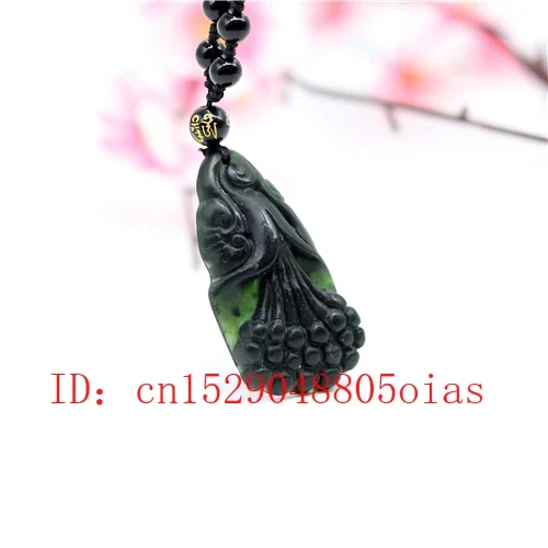 Natural Black Green Jade Obsidian Magnolia Pendant Beads Necklace Fine Jewelry Carved Amulet Fashion Charm Gifts for Women