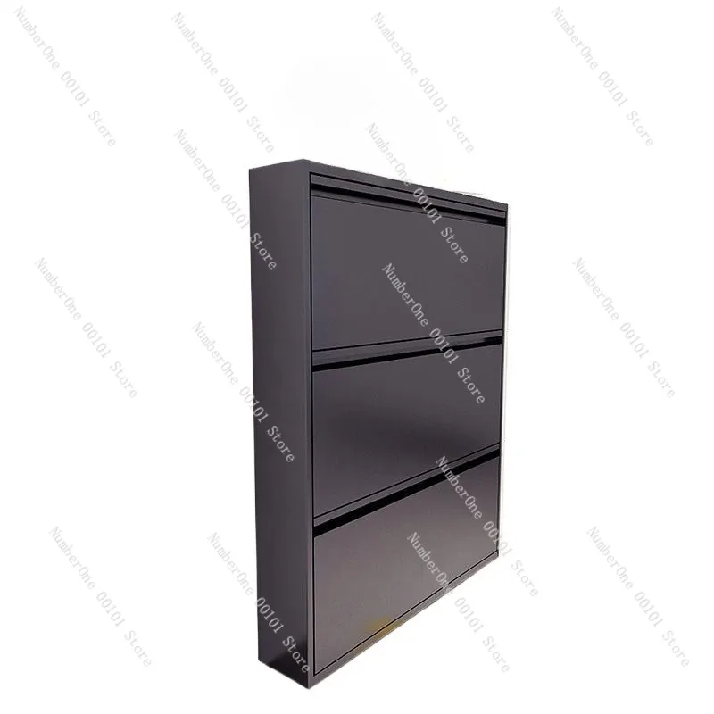 Ultra-Thin Steel Flip-Top Shoe Cabinet, Wall-Mounted Narrow Shoe Cabinet for Small Apartments and Entrance Foyer Storage