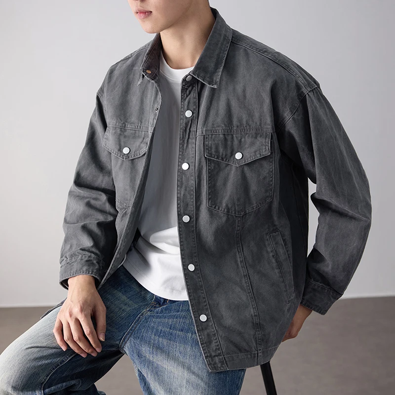 

Men Vintage Pure Cotton Loose Casual American Streetwear Spring Autumn Plus Size Fashion Shirt Style Cargo Jacket Coat
