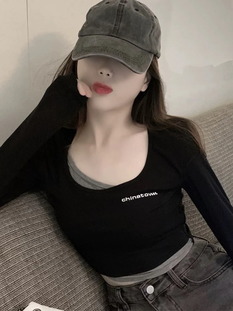 Slim Fit Long Sleeve Short T-Shirt Women's Base Layer Shirt Inner Wear Spring Summer Design Korean Style Commute Fashion