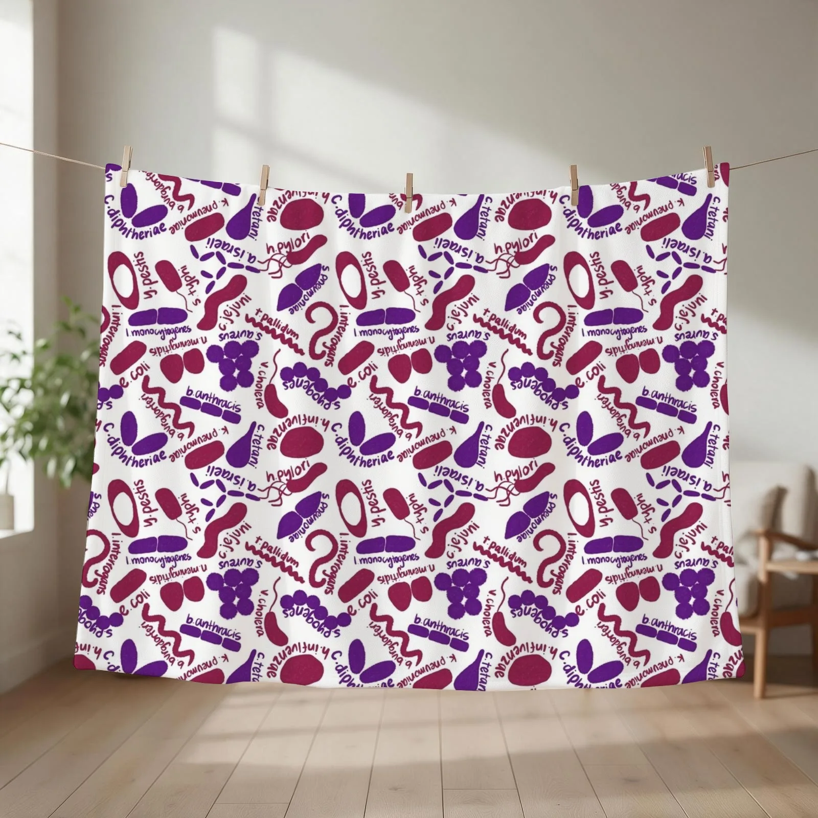 Gram Stain - Labeled Throw Blanket couch cozy soft plush fuzzy picnic outdoor blanket
