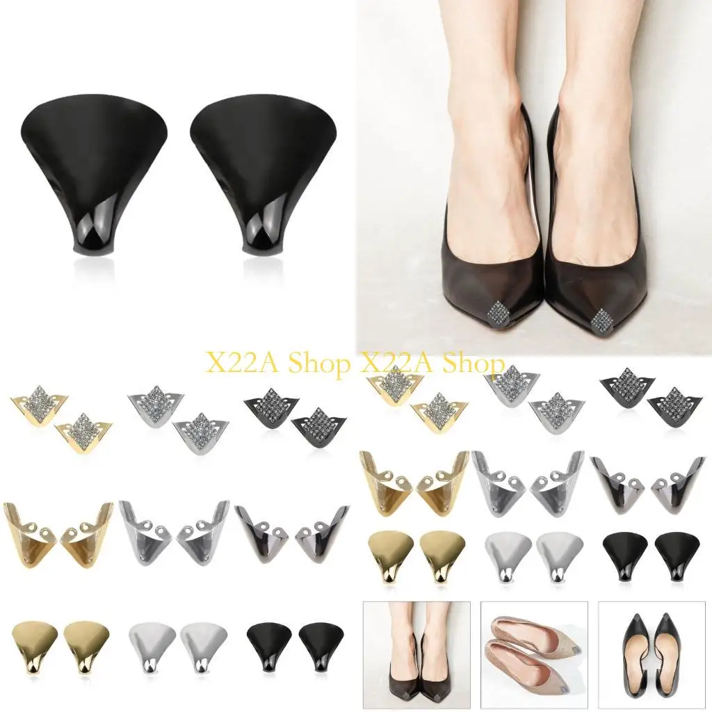 Unique 2Pcs Shoes Pointed Protector High Toe Caps Metal Shoe Tip Covers Shoes Decorations Charm Repair Accessories