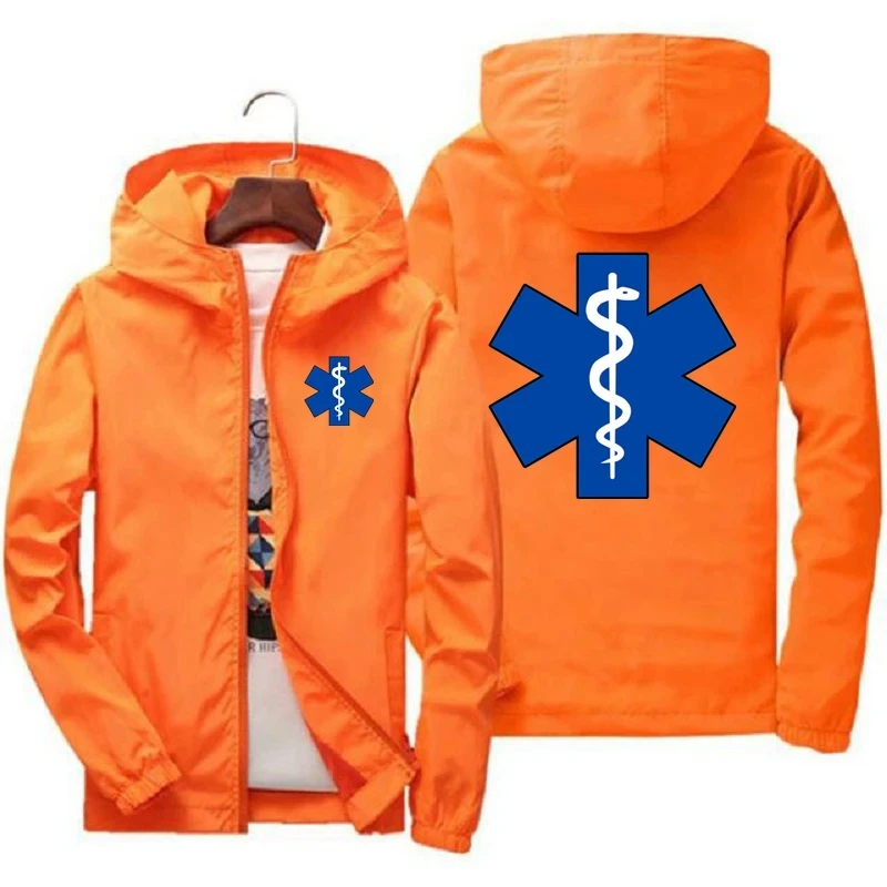 Spring and Autumn EMT ambulance printed jacket, daily casual monochrome zippered windbreaker, unisex fashion jacket