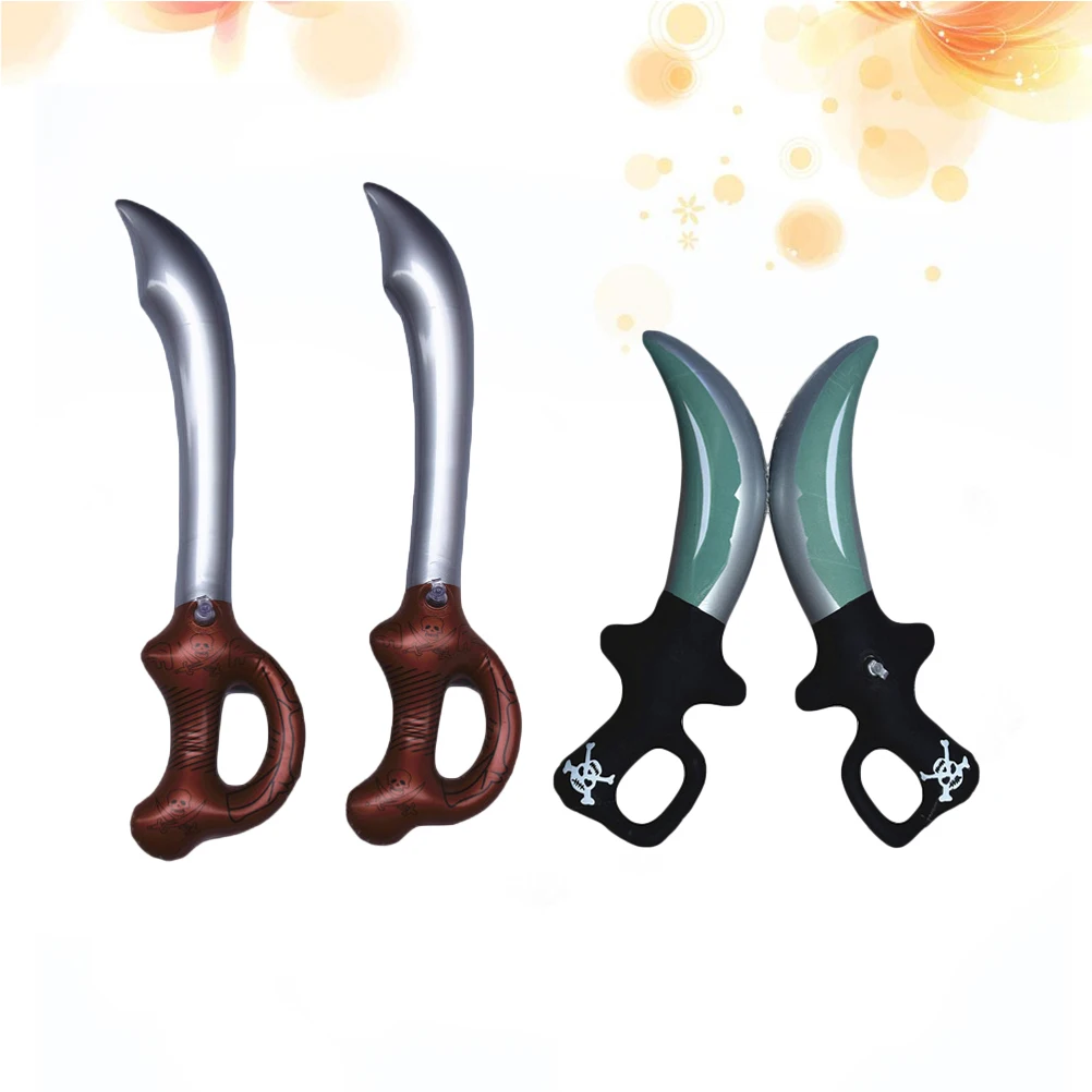 4 قطع من سيف القراصنة القابل للنفخ، دعائم تزيين الهالوين، إكسسوارات تنكرية، مقبض أسود بني للأطفال، ألعاب قابلة للنفخ
