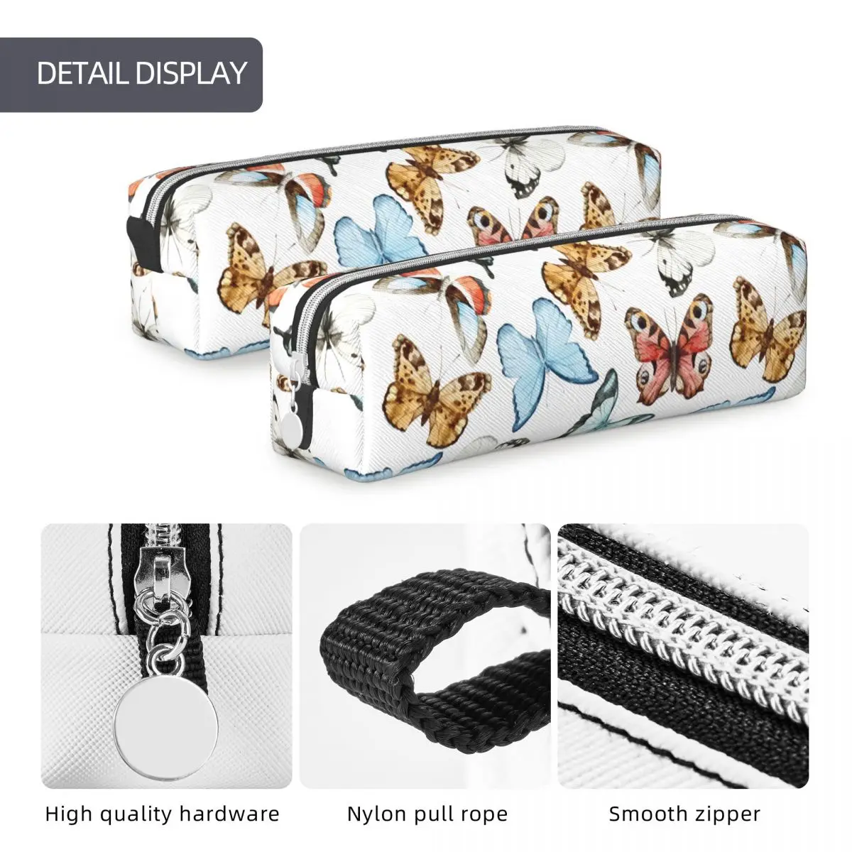 Butterfly Pattern Pencil Case Classic Colorful Butterflies Pen Pencil Bags Girl Boy Large School Supplies Cosmetic Pencilcases