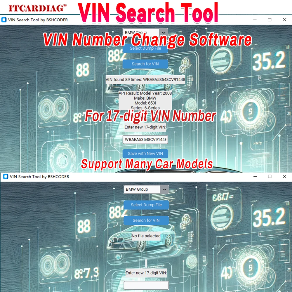 Car VIN Number Change Software VIN Search Tool ECU Chip Tuning File for BMW for JLR for Mazda...Support Many Car Brands
