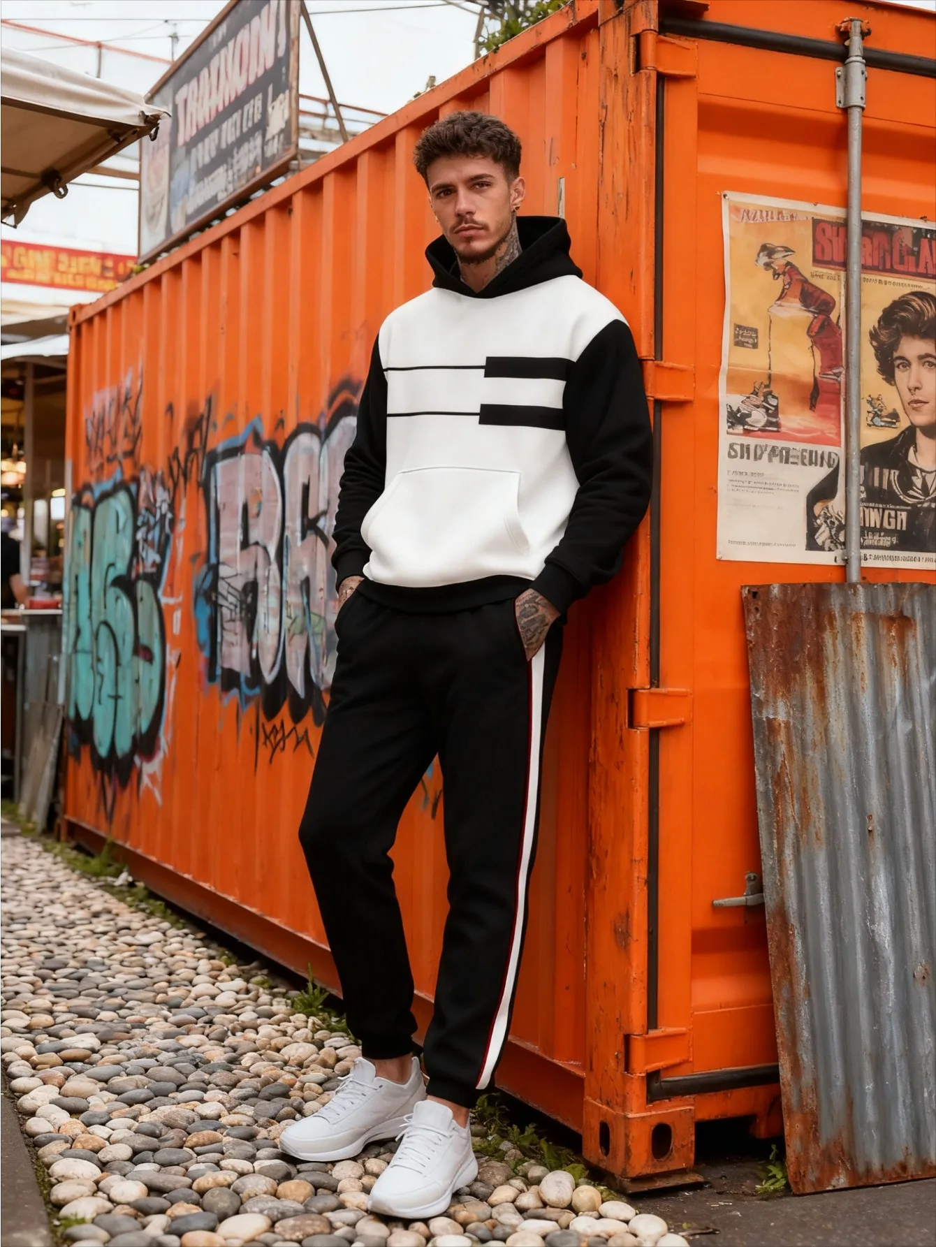 メンズデジタルプリントのおしゃれなカジュアルフード付きセット（2点セット）