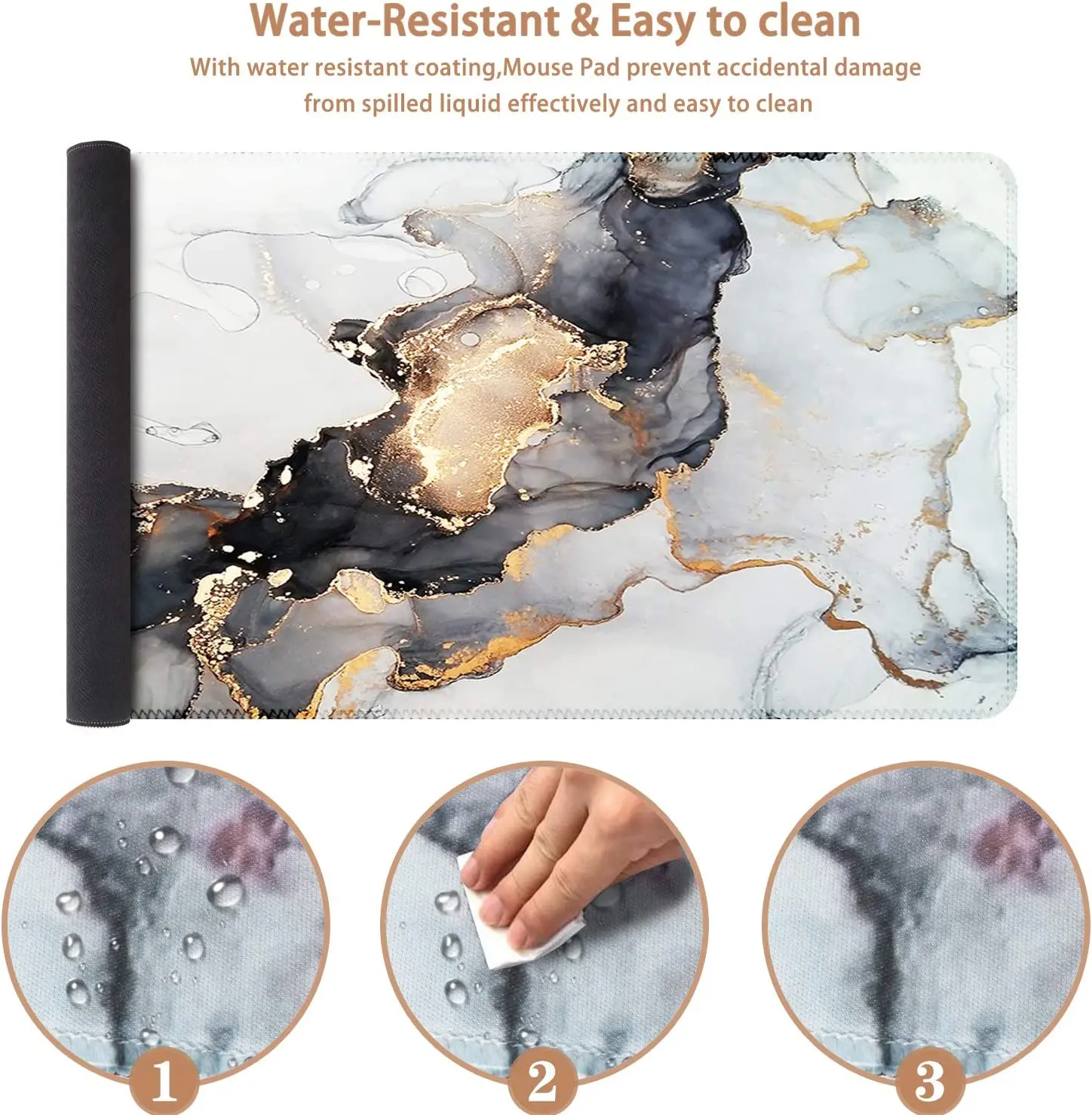 Extended Mouse Pad 35.4x15.7 in Large 3mm Non-Slip Rubber Base Mousepad with Stitched Edges Waterproof Desk Pad Gray Ink Marble