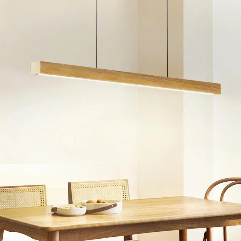 2026Modern LED Pendant Light wood Long Strip dining table lamp suspension Chandelier for living dining room kitchen lighting fix
