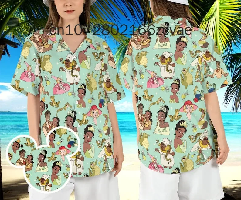 Disney-tiana Princess hawaiian shirt,半袖,ボタンアップ,カジュアルビーチシャツ,新しいコレクション