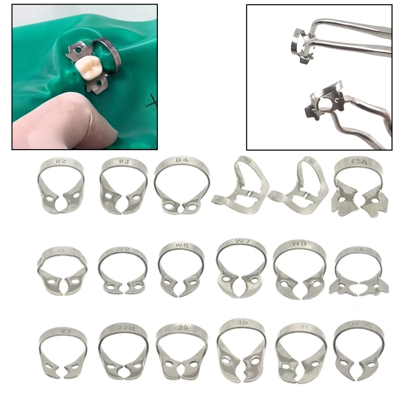 

50-размерные стоматологические резиновые зажимы из нержавеющей стали, эндодонтические восстановительные ортодонтические барьерные зажимы для стоматологических инструментов