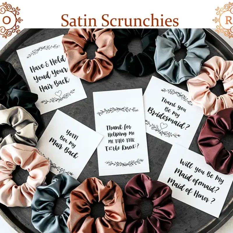 

Bridesmaid Scrunchies Luxurious Hair Ties for your Ponytail Set of 10 Satin Scrunchies Chic Hair Accessories for Wedding Favors