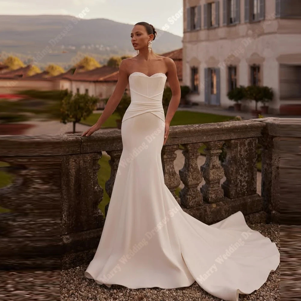 

Sweetheart Collar Wedding Dresses Sexy Sleeveless Mermaid Bride Gowns Backless Sleeveless Vestidos De Noiva For Women Customized