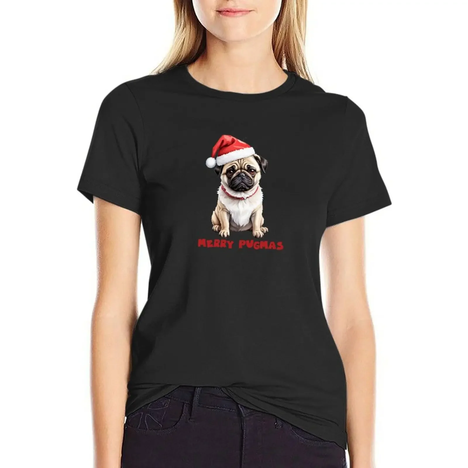 

merry pugmas T-shirt animal print shirt for girls plus size tops Woman clothes