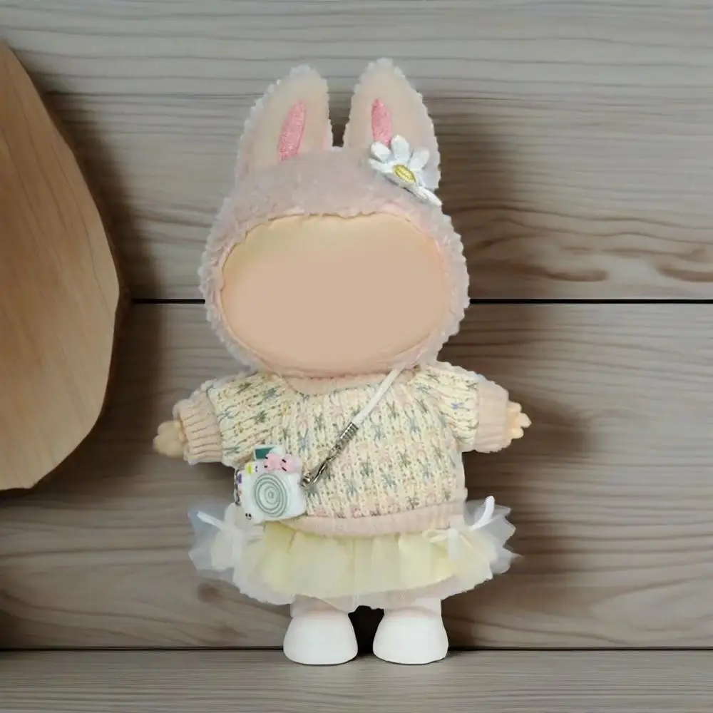 

17cm Labubu Doll Outfit Set Floral Knit Top Tulle Skirt Cute Fashion Doll Clothes DIY Kid Gift Kawaii Doll Accessories For V1 V2