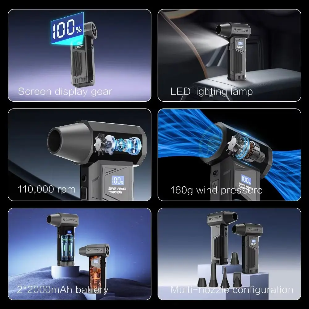 

LED Light Wireless Jet Fan Digital Display 4000mAh Battery Turbo Air Blower High Power Turbo Technology Violent Air Blower