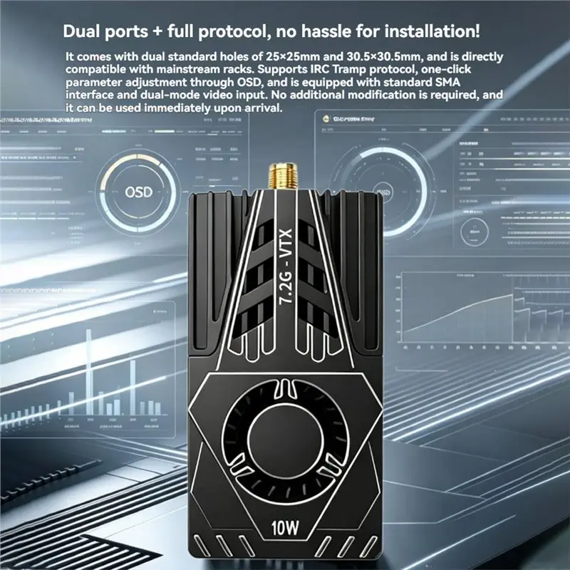 AAAEL-For Long-Distance Flights 7.2G 10W VTX FPV Video Transmission Adjustable Power Output(25Mw/1W/5W/10W), PIT, IRC Tramp Prot
