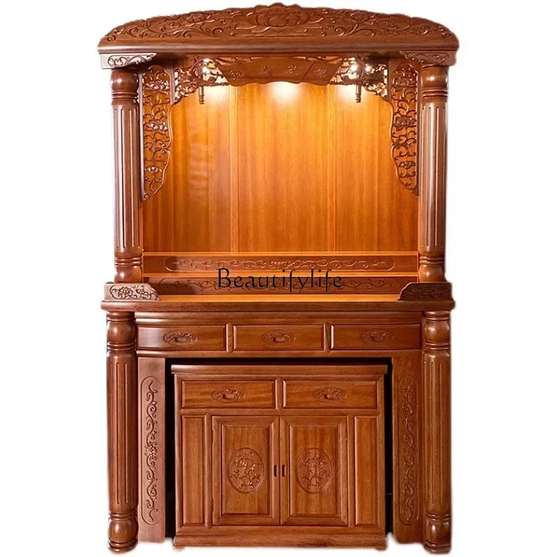

A57 Red sandalwood solid wood Buddhist niche offering table household Buddha offering cabinet New Chinese style