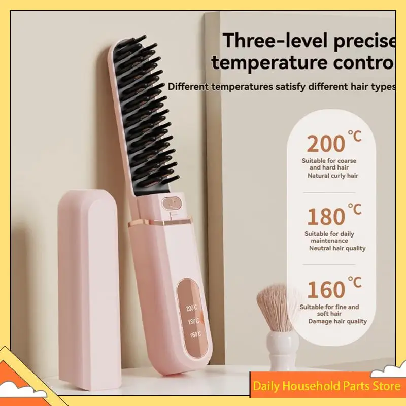 【Gran venta】Mini peine caliente negativo, cepillo alisador portátil inalámbrico, alisador de pelo para mujeres C