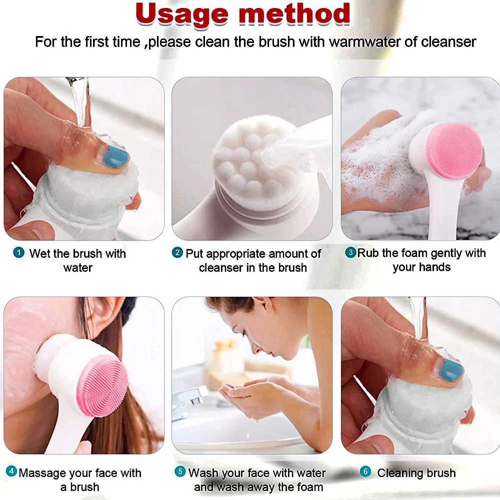 Gezichtsborstel Handmatige gezichtsreiniging Huidverzorging Siliconen gezichtsscrubber Dubbele gezichtswasborstel Diepe poriën Peeling Make-up Massage