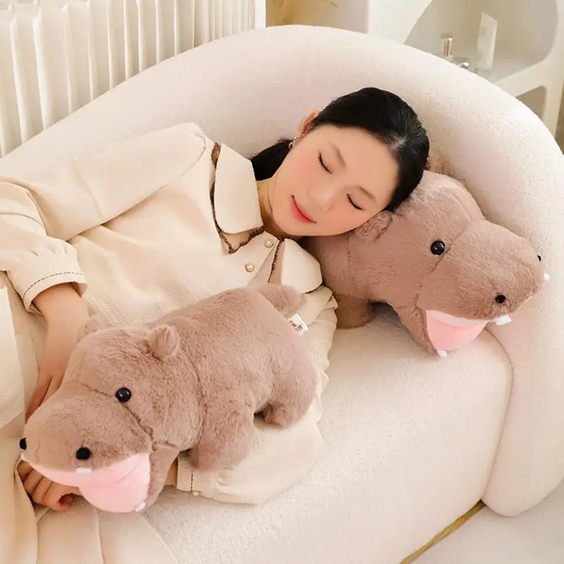 Hippo Plush Simulation Stuffed Animal Plush Toy Hugging Pillow Hippo Sofa Cushion Plush Doll Toy Cute Stuffed Ornaments Pillows