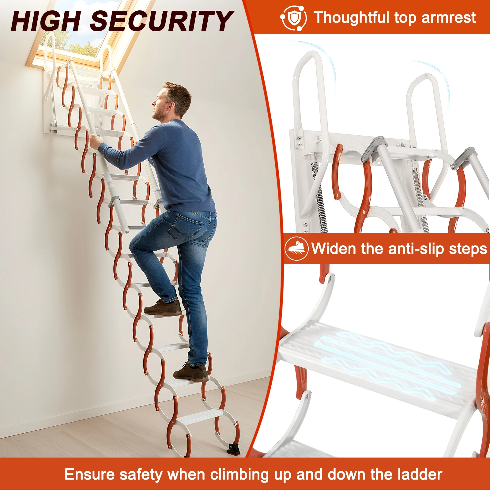 

Ceiling Mount Attic Ladder Invisible Telescoping Attic Stairs Applicable Height 12.46in 661 LBS Capacity for Home Indoor Outdoor