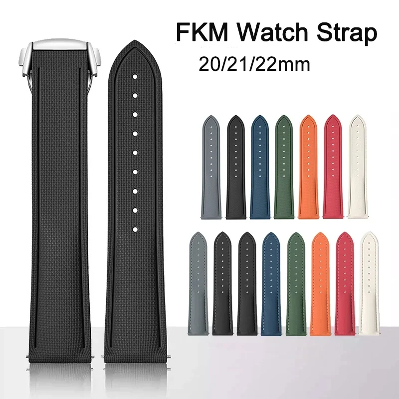 Premium FKM Fluororubber Strap for Omega Speedmaster 20-22mm Orange Folding Buckle Waterproof Flat End Replacement Watch Band