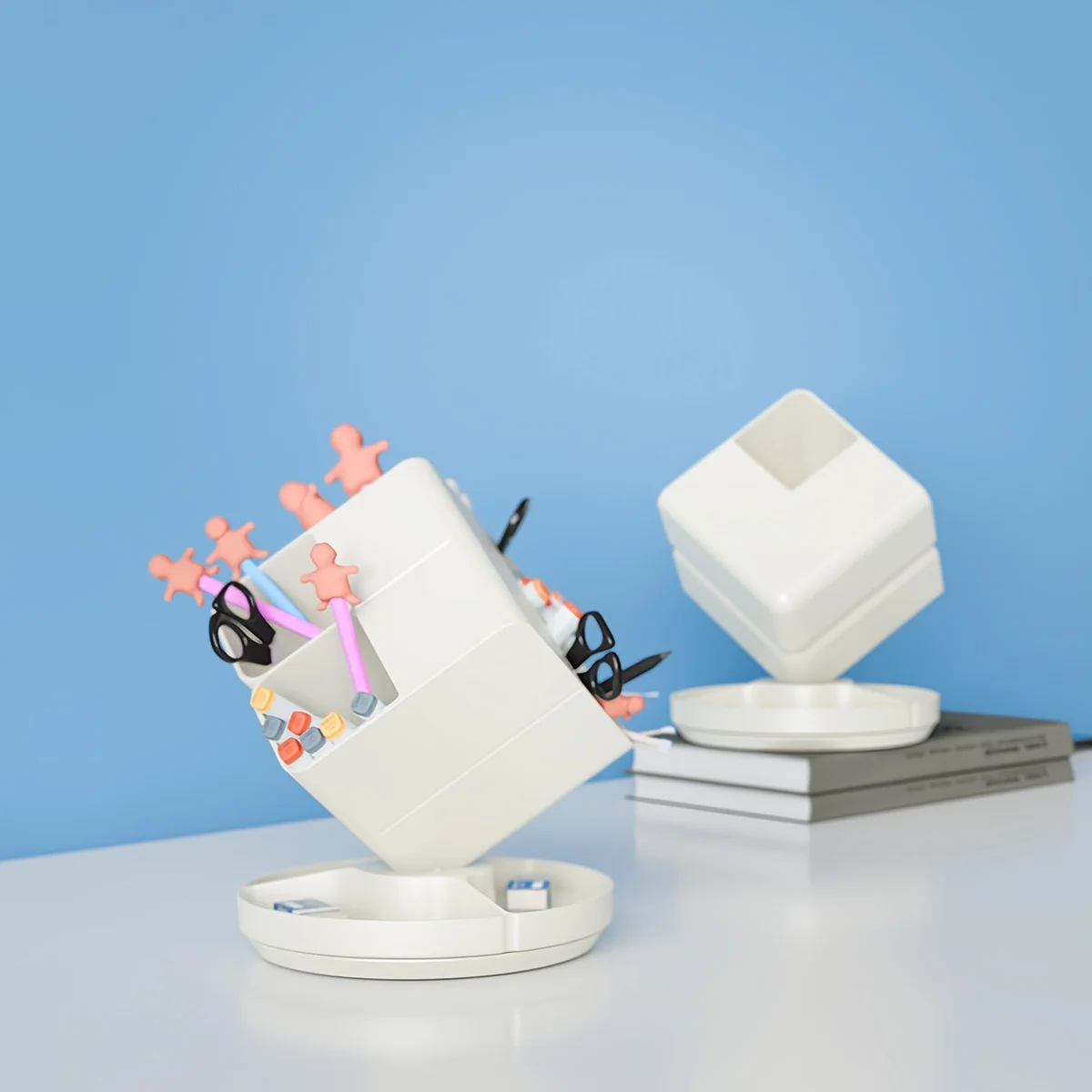 Rotating Cube Desk Organizer - Multipurpose ABS Plastic Storage Box with Large Capacity for Office Supplies and Stationery